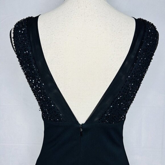 Cache Black Cocktail Dress 90s Y2K Black Sz 2 Beaded Top Vintage V-Neck - Picture 9 of 10